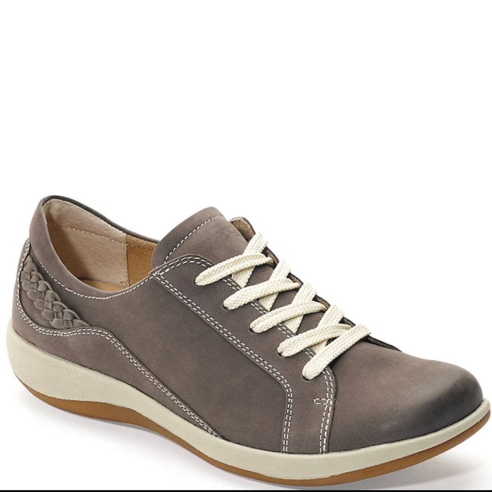 Aetrex Women's Taupe Dahlia Leather Braided Detail Sneakers- BNWT